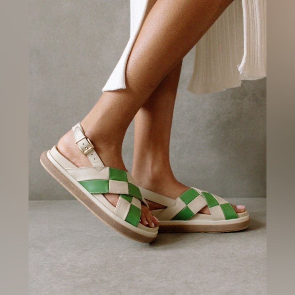 Alohas Marshmallow Scacchi Sandals Platform Leather Checkered Green Size 41 EUC